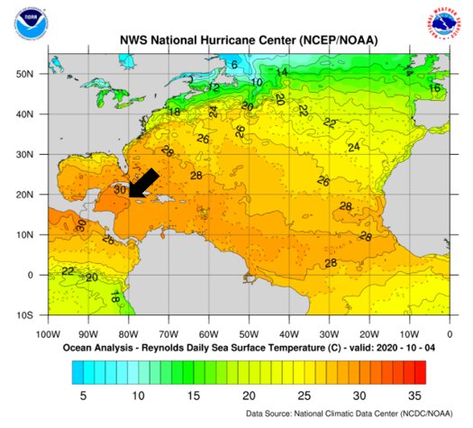 NOAA出典の4日(日)の海水温の図に筆者加筆