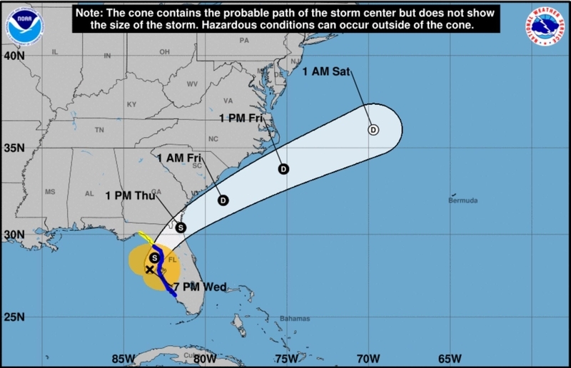 アメリカ国立ハリケーンセンター出典のイータの予想進路図