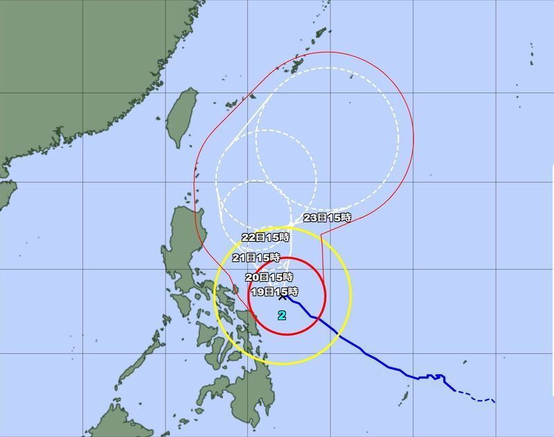 18日15時発表の予想進路図 (出典: 気象庁)