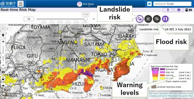 Real-time Risk Map provided by JMA