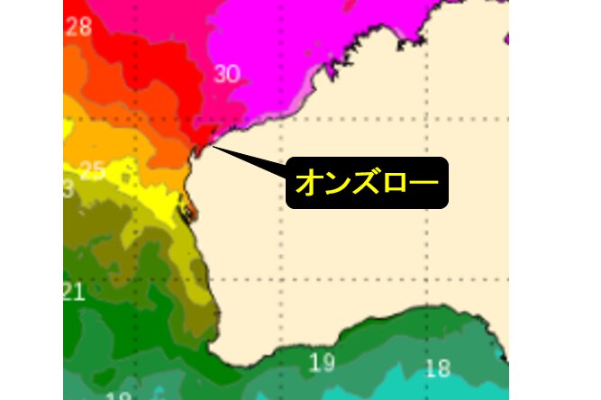 豪州気象局出典の海水温の図に筆者加筆(12日)