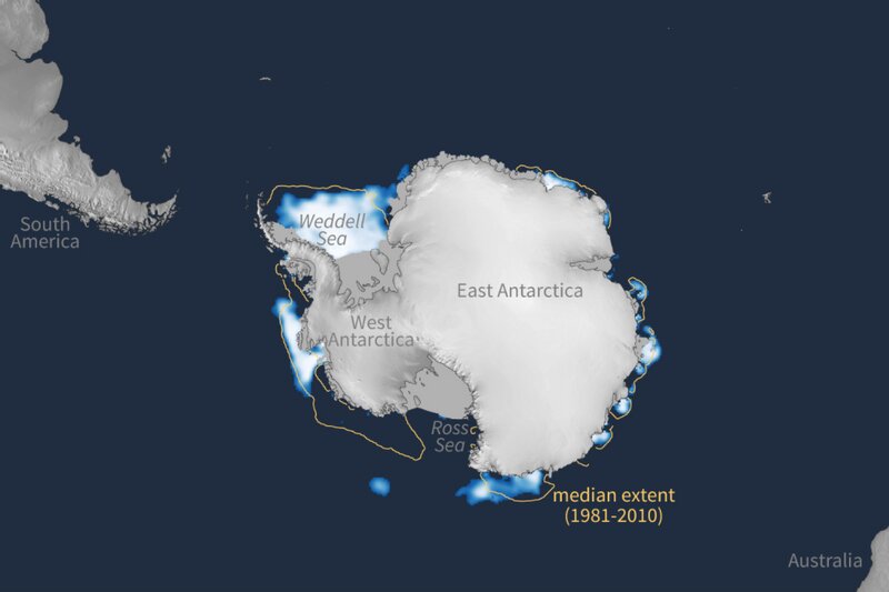 今年2月の南極海の海氷 (出典: NOAA Climate.gov)