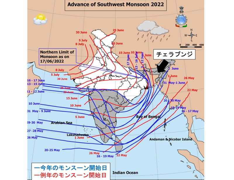 インド気象局のモンスーン開始日の図に筆者加筆