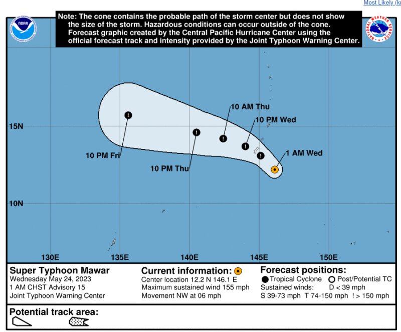 台風2号の予想進路 (出典: NOAA)