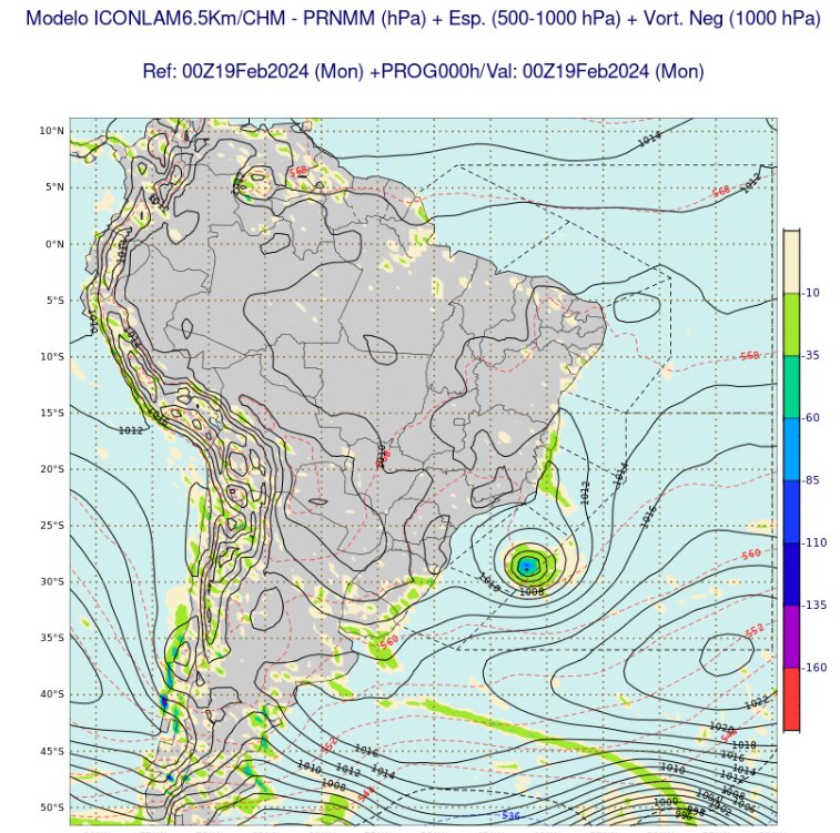 ブラジル海軍発表の天気図。ブラジル東岸沖に見えるのがアカラ。