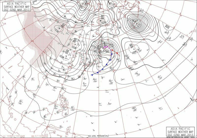 ２０１３年３月２日の天気図　出典：デジタル台風