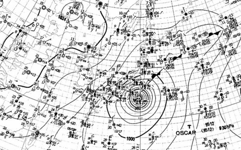 1995年9月17日朝9時の天気図（出典　デジタル台風）