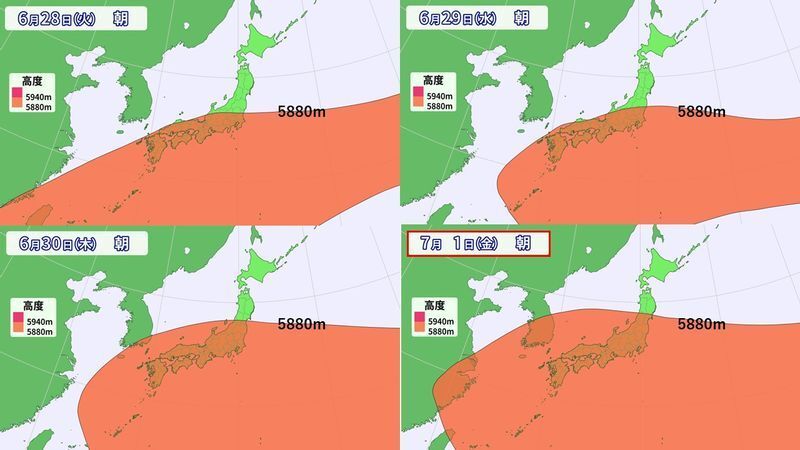 太平洋高気圧の推移　出典ウェザーマップ　スタッフ加工