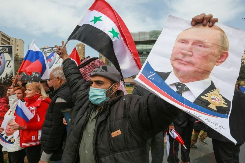 レバノン在住のロシア人とシリア人によるプーチン支持のデモ（2022.3.20）