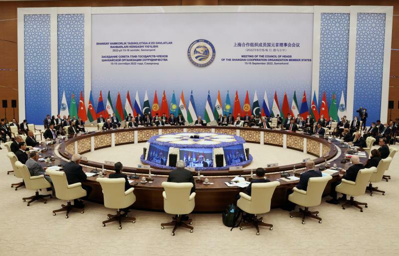 ウズベキスタンで開催されたSCOサミット（2022.9.16）。この場で中ロは足並みを揃えることを演出したが、その背後ではそれぞれに利益が異なる。