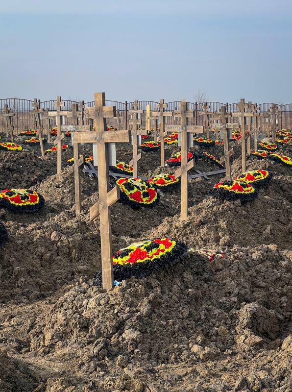 ロシア南部クラスノダールにあるワグネル兵の墓地（2023.1.22）。ウクライナ戦争に参加したワグネル兵の死者数は増加傾向にある。