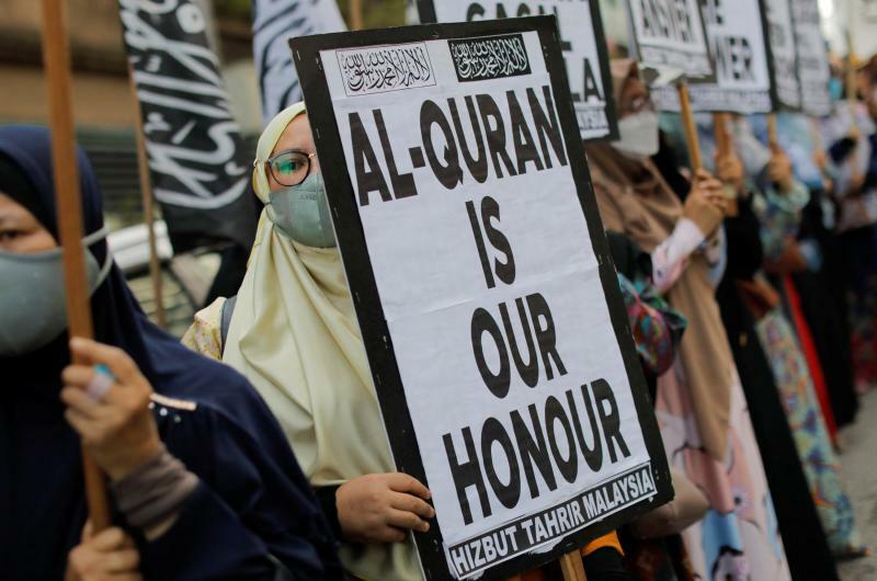 ストックホルムでのコーラン焼却を受けてマレーシアで発生した抗議デモ（2023.1.27）。この問題はイスラーム世界全体に飛び火した。