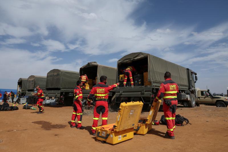 地震翌日にモロッコに入ったスペイン軍の救助隊(2023.9.14)。モロッコ沿岸の漁業権をめぐってモロッコ政府と深い関係を持つスペインは、救助活動が認められた数少ない国の一つである。