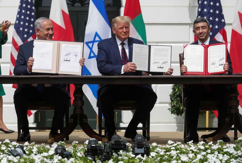 トランプ大統領（当時）の仲介のもと、UAE、バーレーンと和平合意を結んだイスラエルのネタニヤフ首相（2020.9.15）。