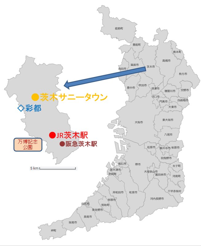茨木サニータウンは、大阪府の北部に位置する。