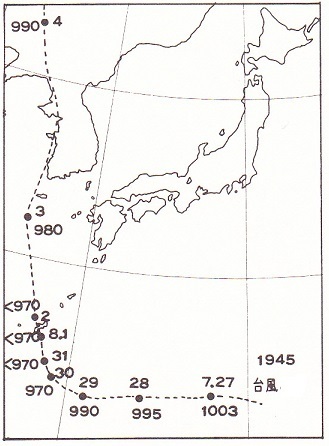 図１　神風かと期待された昭和20年7月末の台風