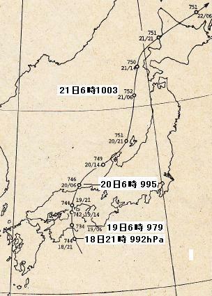 図2　明治22年8月の台風経路（気象庁「測候時報」に加筆）