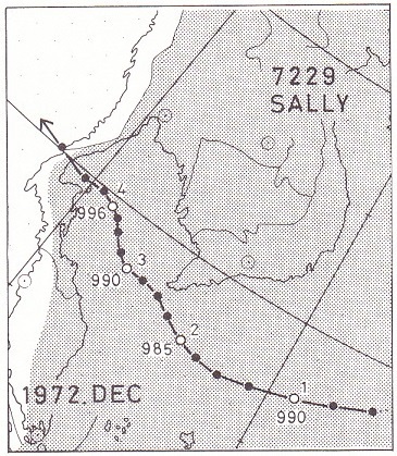 図３　ベンガル湾まで旅した昭和47年の台風29号