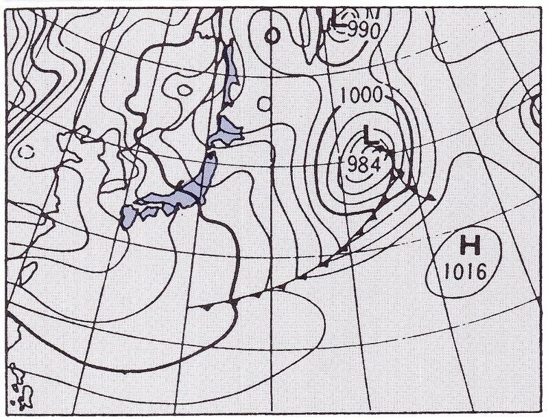 図２　ソフィア・P号が遭難したときの地上天気図（昭和45年1月6日9時）