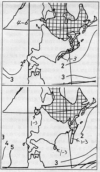 図　気象庁の発表した海氷情報(1984年3月20日と23日)