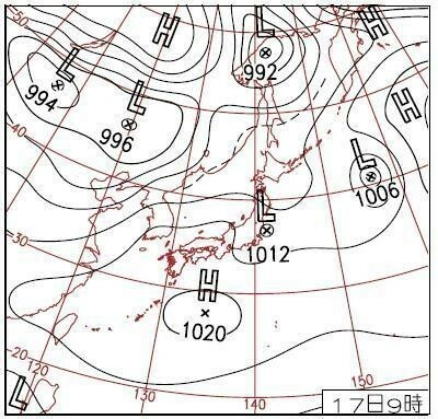 図　平成21年3月17日9時の地上天気図（気象庁による）