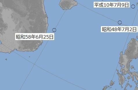 図４　台風１号の発生が遅い年の台風１号の発生海域