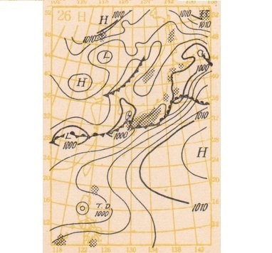 図２　西日本大水害時の地上天気図（昭和28年6月26日9時）