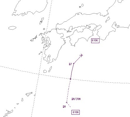 図２　昭和36年の台風6号の経路図(気象庁HPより)