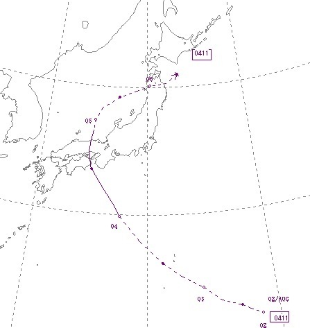 図　平成16年の台風11号の経路