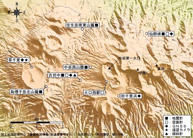 図　阿蘇山の各種観測機器（気象庁HPより）