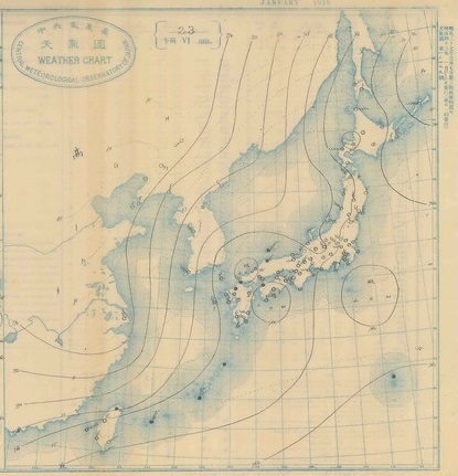 図　1910年1月23日6時の地上天気図（中央気象台）
