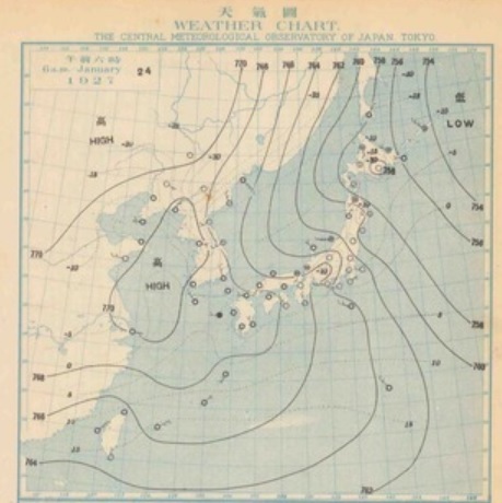 図２　中央気象台の印刷天気図（昭和2年1月24日9時）