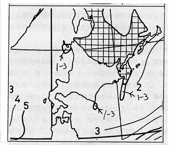 図２　昭和59年に気象庁が発表した海氷情報の一部（3月23日）