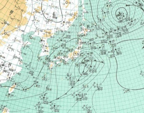 図　気象庁の印刷天気図（昭和63年4月8日9時の専門家向け天気図）