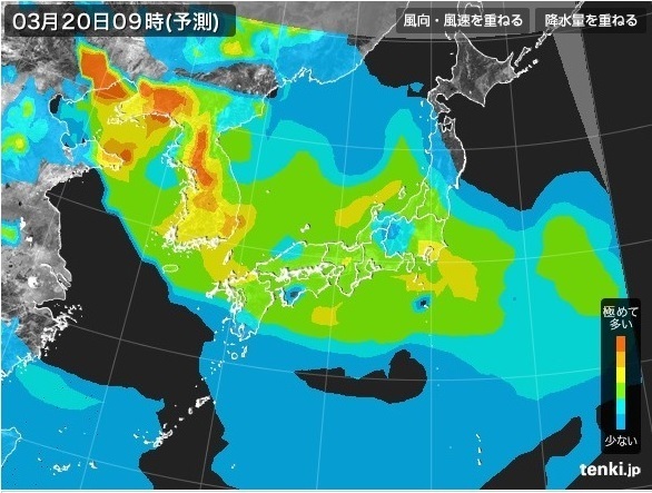 図3　日本気象協会のPM2.5の予想（3月20日9時の予想）