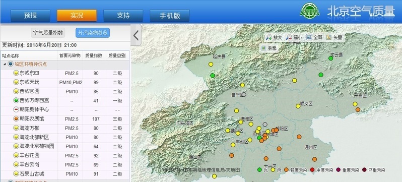 図5　北京市の5年前のPM2.5の観測のホームページ
