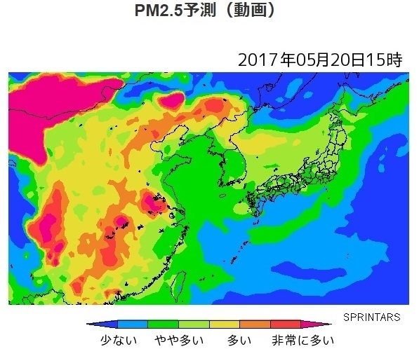 図3　PM2.5の5月20日15時の予測（SPRINTARS／九州大学による）