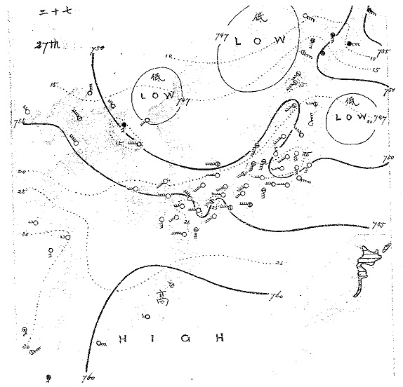図2　中央気象台が作成した天気図（明治38年5月27日14時）