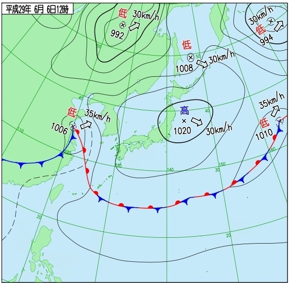 図1　地上天気図(平成29年6月6日12時)