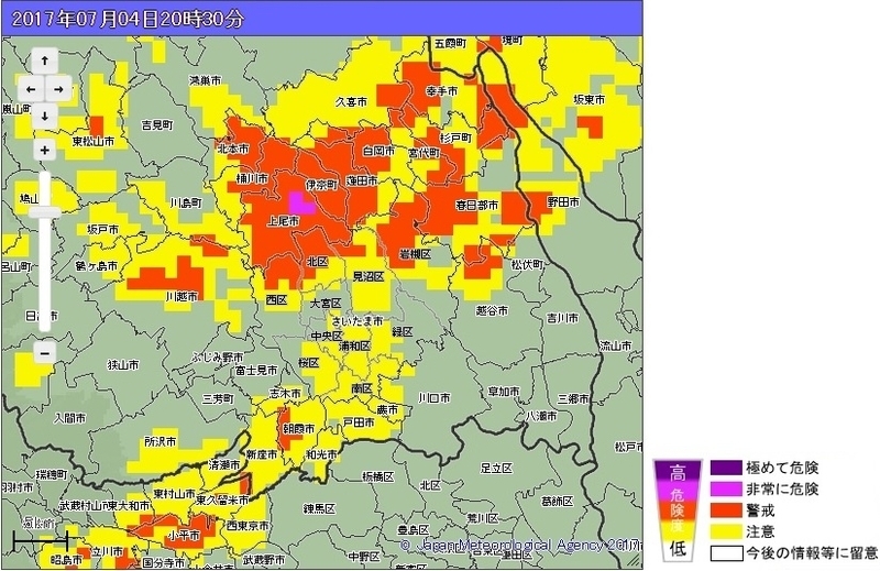 図5　大雨警報（浸水害）の危険度分布（2017年７月4日20時30分）