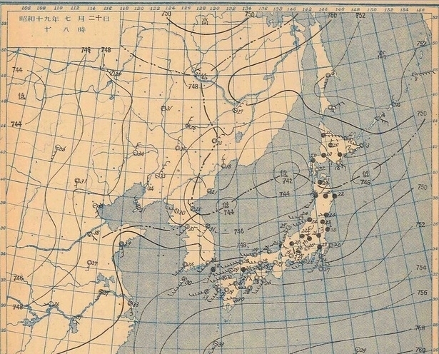 図4　中央気象台作成の地上天気図（昭和19年7月20日18時）