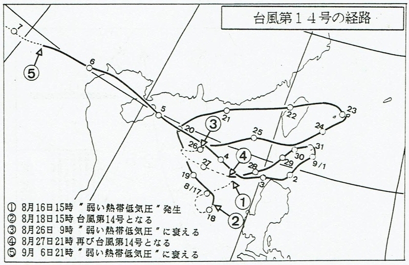 図3　昭和61年の台風14号の経路