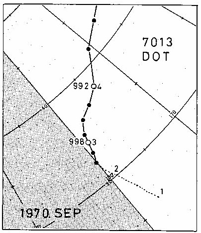 図２　昭和45年の台風13号の経路