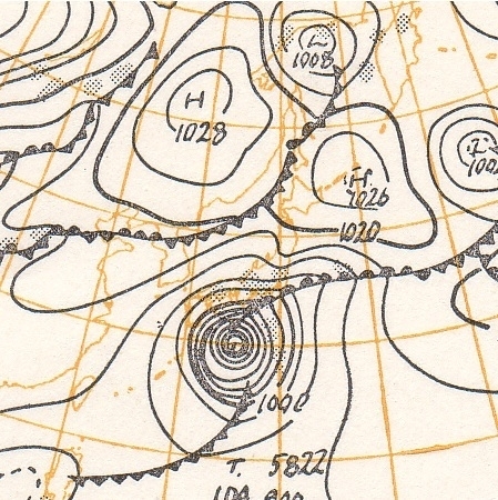 図３　地上天気図（昭和33年9月26日9時、気象庁ホームページより）