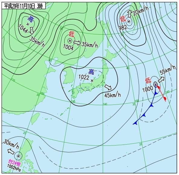 図2　地上天気図（平成29年11月10日3時）