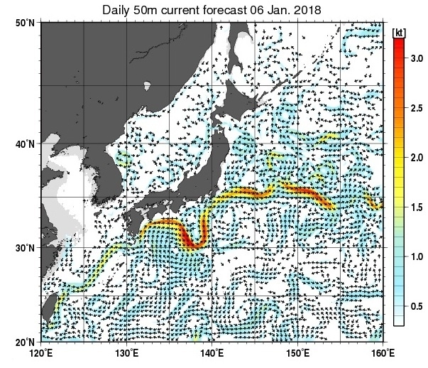 図2　日本近海の海流（平成30年1月6日の予想）
