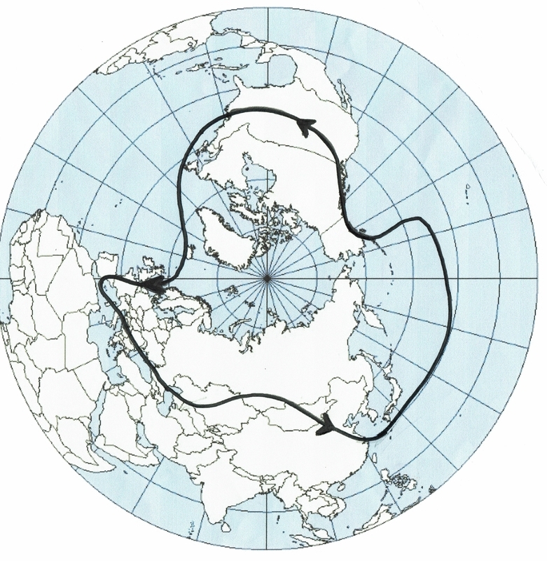 図2　昭和38年（1963年）1月の北半球の上空約5000メートルの偏西風