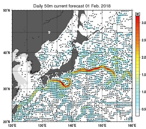 図4　日本近海の海流（平成30年2月1日の予想）