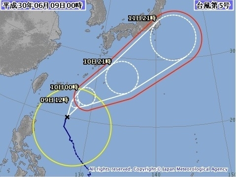 図1　台風5号の進路予想（6月9日0時の予想）