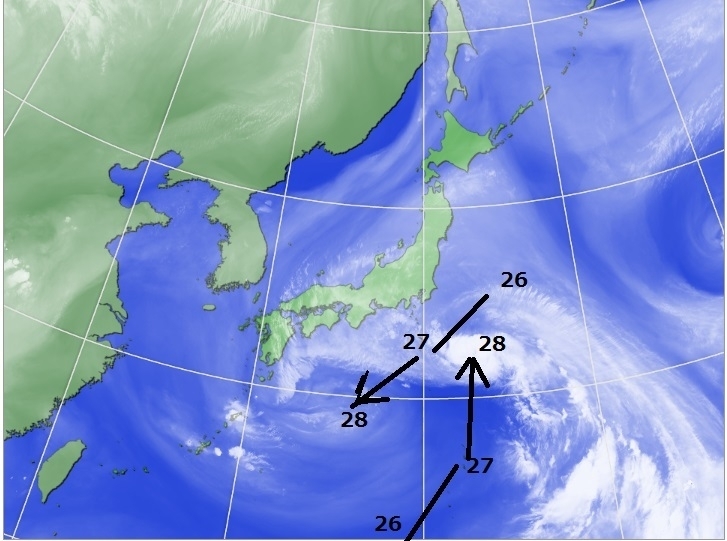 図1　気象衛星「ひまわり」による水蒸気画像（7月27日9時）
